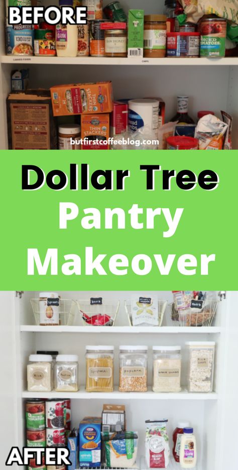 Pantry Organization Diy Cheap, Diy Pantry Organization Dollar Store, Dollar Tree Food Storage, Budget Pantry Organization, Pantry Organization Cheap, Small Pantry Organization Dollar Tree, Small Cabinet Pantry Organization, Dollar Tree Kitchen Organization Ideas, Dollar Tree Cabinet Organization