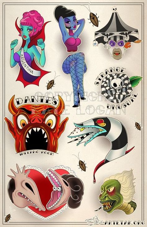 Beetlejuice Birthday, Flash Art Tattoos, Beetlejuice Tattoo, Burlesque Fashion, Beetlejuice Sandworm, Spooky Aesthetic, Circus Aesthetic, Beetlejuice Halloween, Kunst Tattoos