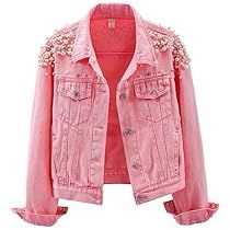 Jackets For Women Fall, Denim Jacket With Pearls, Short Denim Jacket, Short Denim, Jacket Coat, Jean Coat, Denim Jacket, Pink