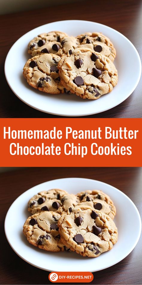 Homemade Peanut Butter Chocolate Chip Cookies that are soft, chewy, and packed with flavor. A must-try for peanut butter lovers! Peanut Butter Cookies With Chocolate Chips, Peanut Butter Cookies With Choc Chips, Pb Chocolate Chip Cookies, Peanut Butter Choc Chip Cookies, Peanut Butter Chocolate Chip Cookies Recipe, Chocolate Chip Peanut Butter Cookies, Peanut Butter Chip Cookies, Chocolate Chip Cookies Recipe, Peanut Butter Chocolate Chip Cookies