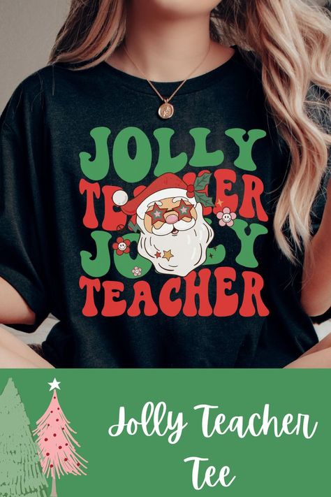 Teacher Jewelry, Groovy Christmas, Teacher Christmas Gift, Funny Xmas, Xmas Shirts, Teacher Christmas Gifts, Teacher Tees, Teacher Christmas, Jewelry Outfit