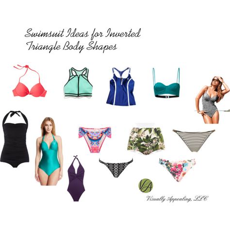 "Swimsuit Ideas for Inverted Triangle Body Shapes" by visuallyappealingllc on Polyvore Wardrobe Sudoku, Inverted Triangle Body Shape Fashion, Triangle Body Shape Fashion, Inverted Triangle Fashion, Triangle Body Shape Outfits, Inverted Triangle Outfits, Wrong Clothes, Swimsuit Ideas, Inverted Triangle Body Shape