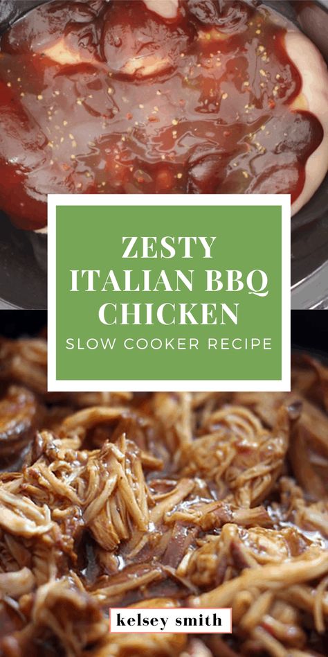 Italian Bbq Chicken, Recipe With Italian Dressing, Chicken With Bbq Sauce, Italian Bbq, Bbq Chicken Sandwiches, Italian Dressing Chicken, Italian Chicken Crockpot, Chicken Slow Cooker, Bbq Chicken Crockpot