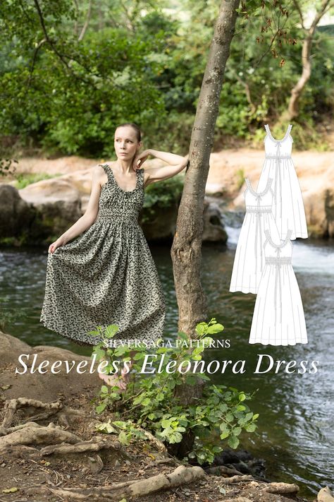 Sleeveless Eleonora Dress PDF Sewing Pattern - Etsy Milkmaid Dresses, 70 Pattern, Woven Garments, Skirt Pockets, Vintage Romance, B Cup, 5 Months, British Indian, Clothes Collection