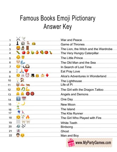 Free Printable Famous Books Emoji Pictionary Quiz Chat Games For Couples, Guess The Emoji Answers, Emoji Answers, Movie Questions, Book Of Life Movie, Quiz Ideas, Guess The Emoji, Family Quiz, Christmas Puzzles