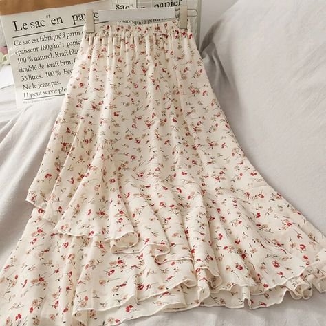 Long Flower Skirt, Casual Elegant Style, Flower Print Skirt, Skirt Streetwear, Printed Long Skirt, Floral Print Midi Skirt, Long Flowers, Flower Skirt, Elastic Waist Skirt