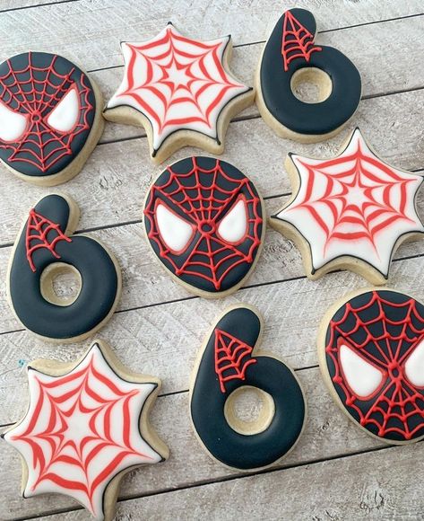 Miles Morales Cookies Decorated, Miles Birthday Party, Miles Morales Cookies, Miles Morales Cupcakes, Miles Morales Birthday Party Decorations, Miles Morales Cake Ideas, Spiderman Snacks, Miles Morales Cake, Miles Morales Birthday Party