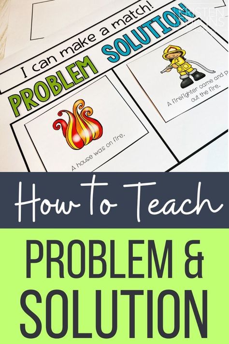 Four steps for effectively teaching problem and solution in first grade. Turn puzzled looks in to “aha” moments with these proven strategies! Size Of The Problem Kindergarten, Story Problems First Grade, Problem And Solution Reading Passages, Teaching Problem And Solution, Math Problem Solver, Teaching Reading Comprehension, Kindergarten Reading Activities, Writing Station, Reading Tips