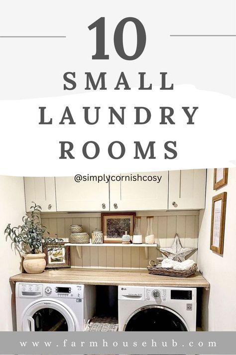 Small laundry room in cottage style Cozy Laundry Room, Washer Dryer Shelf, Tongue And Groove Paneling, Small Washer And Dryer, Washer Dryer Laundry Room, Washer And Dryer Covers, Tall Vase Decor, Small Laundry Room Ideas, Laundry Room Countertop