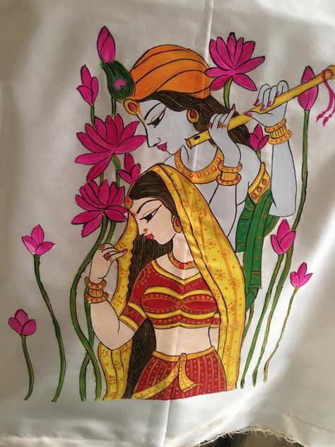 Blouse Painting, Fabric Colour Painting, Saree Painting Designs, Saree Painting, Fabric Painting Techniques, Kerala Mural Painting, Fabric Painting On Clothes, Fabric Paint Designs, Pichwai Paintings