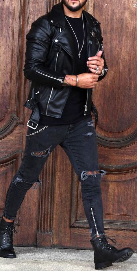 Bad Boy Outfits, Estilo Bad Boy, Leather Jacket Outfit Men, Bad Boy Style, Boty Nike, Matte Lipsticks, Mens Fashion Edgy, Leather Jacket Outfits, Stylish Mens Outfits