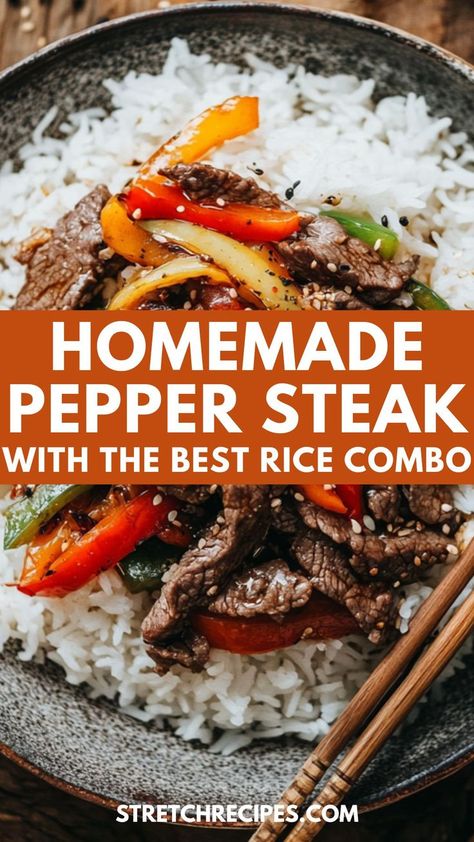 Beef Pepper Steak, Pepper Steak And Rice, Beef And Peppers, Pepper Steak Stir Fry, Best Rice Recipe, Jasmine Rice Recipes, Steak And Rice, Steak Stir Fry, White Rice Recipes