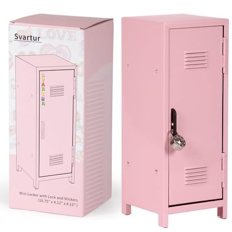 Svartur Mini Locker with Lock & Keys, Stickers, Metal Small Locker for Desktop, Girls Lockbox Desktop Storage Organizer, Money Safe and Cash Lock Box for Girls Safe, Pink Small Lockers, Locker Shelves, Money Safe, Locks & Key, Rack Shelf, Desktop Storage, Photo Storage, Home Decor Furniture, Storage Shelves