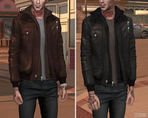 Sims 4 Darte77, Leather Jacket Hoodie, Male Hoodie, Sim4 Cc, Black Simmer, Vintage Track Jacket, Sims2 Cc, Sims 4 Male Clothes, Mod Jacket