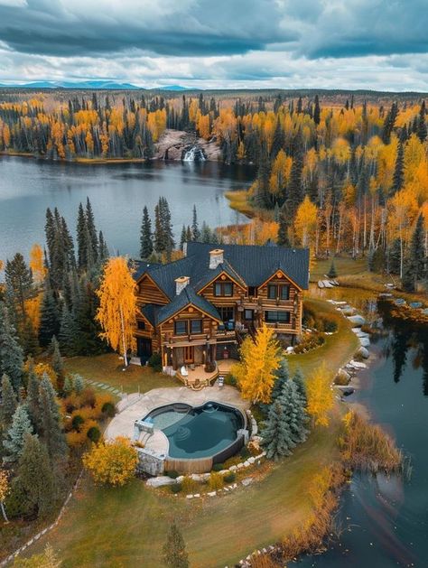 Log Cabin Living Two Story Log Cabin, Simple Log Cabin Homes, Log Cabins Exterior, Log Cabin Mansions, Forest Cabins, Wood Cabins, Alaska Cabin, Cabin Houses, Small Log Homes