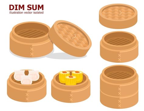 Dim Sum Illustration, Bamboo Plates, Malaysian Food, Vector Cartoon, Dim Sum, Flat Style, Food Illustrations, Illustration Vector, Chinese Food