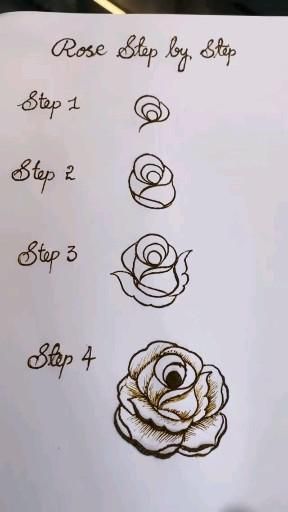 Mehndi Roses Design, Mehandhi Class Step By Step, Mehandi Designs Rose Beautiful, Mehndi Basics How To Draw, Simple Henna Flower Designs, Mehendi Design Tutorial, Mehndi Designs Simple Rose, Rose Mehndi Designs For Hands, Rose Henna Design Flowers