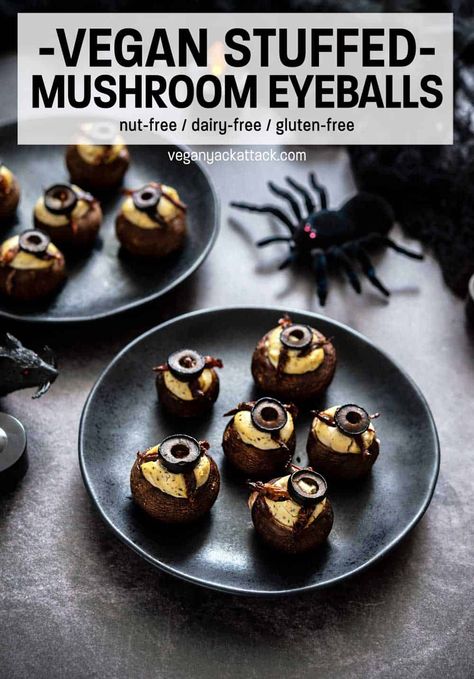 Food Ideas For Halloween, Scary Treats, Halloween Dinners, Themed Nights, Vegan Stuffed Mushrooms, Vegan Halloween Food, Finger Food Ideas, Halloween Appetizers Easy, Halloween Charcuterie