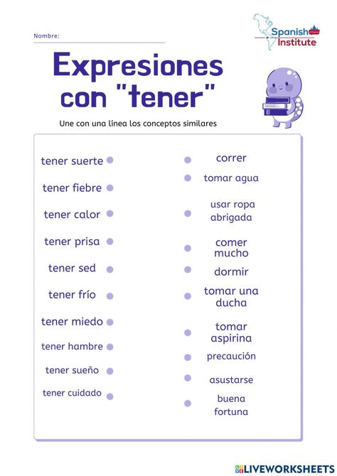 Verbo tener online activity for Básico A1. You can do the exercises online or download the worksheet as pdf. Tener Conjugation, Spanish Lessons For Kids, Spanish Worksheets, The Worksheet, Language Spanish, Spanish Lessons, Online Activities, Interactive Activities, School Subjects