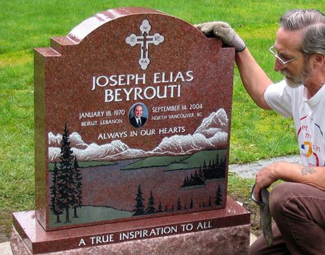 custom headstone mountain | ... monument features an etched mountain scene with rock pitched base Monument Ideas, Headstone Designs, Grave Headstones, Cemetery Headstones, Miss You Dad, Cemetery Decorations, Secret Sisters, Gods Hand, Memorial Garden