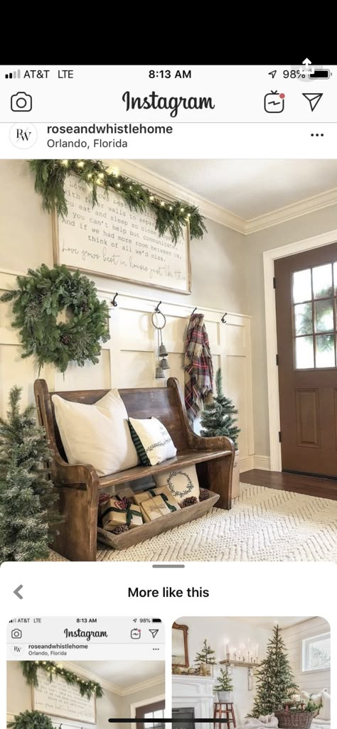 Church Pew Decorations, Church Pew Bench, Christmas Foyer, Foyer Bench, Pew Bench, Pew Decorations, Fixer Upper House, Entry Bench, Church Pew