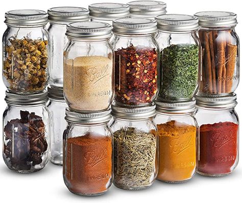 AmazonSmile: Ball Spice Jars [Set of 16] Mini Mason Jars 4 oz. Small Glass Storage Jars With Lids - For Herbs & Spices, Jelly, Honey Jars, (Not Canning) Favors, DIY & Crafts - Bundled With SEWANTA 28 Spice Labels: Kitchen & Dining Seasoning Jars, Spice Organization Drawer, Mason Jar Storage, Honey Jars, Spice Jar Set, Diy Spices, Mini Mason Jars, Spice Drawer, Wide Mouth Mason Jars