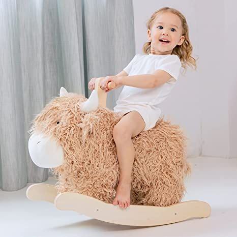 Wooden Ride On Toys, Plush Rocking Horse, Baby Rocking Horse, Rocking Toy, Ride On Toys, Rocking Horse, Boy Baby, Highland Cow, Boy Nursery