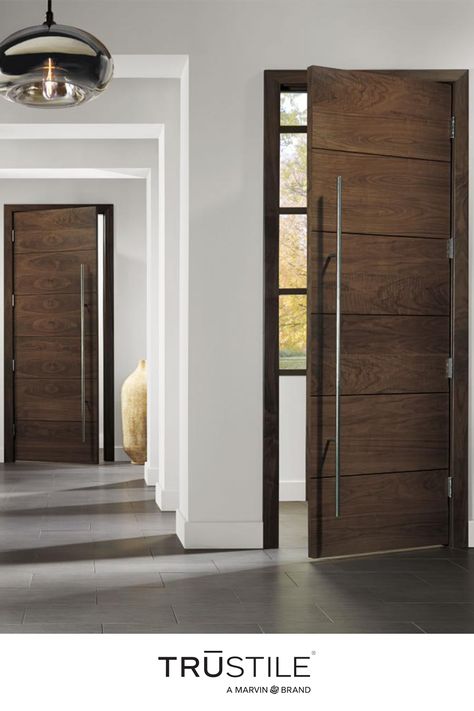 Visually expand and heighten any interior design with dark wood interior doors against a light backdrop. 🚪TMIR6000 in Walnut Door Design Modern Interior, Glass Sliding Door Design, Halloween Door Decorations For Home, Halloween Door Ideas, Door Decorations For Home, Brown Interior Doors, Modern Interior Door, Custom Interior Doors, Oak Interior Doors