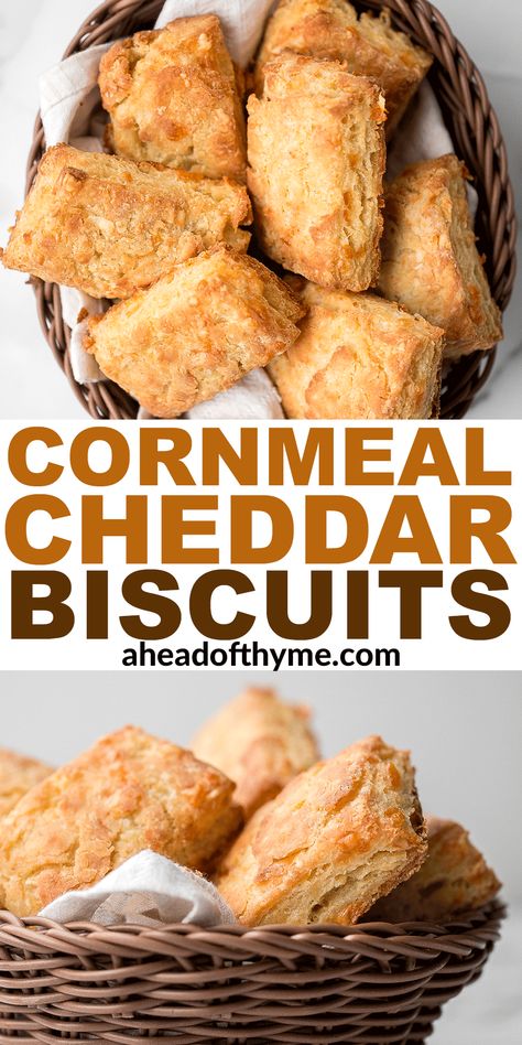 Cornmeal Cheddar Biscuits Cornmeal Biscuits Recipe, Garlic Cheddar Biscuits, Cornmeal Recipes, Savory Bread Recipe, Frozen Biscuits, Homemade Biscuits Recipe, Sides Dishes, Christmas Side, Christmas Dinners