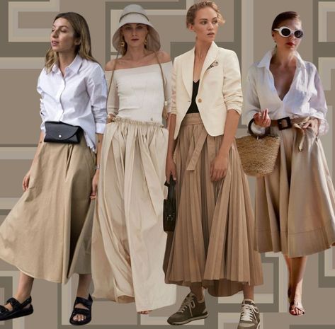 Khaki Skirt Outfits, Linen Style Fashion, White Skirt Outfits, Rok Outfit, Skirt Inspiration, Long Skirt Outfits, Daily Fashion Inspiration, Fashion Corner, Skirt Trends