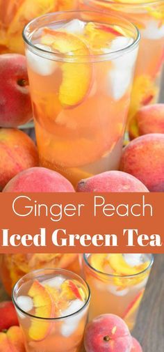 Ginger Peach and Honey Iced Green Tea.  This iced green tea is flavored with fresh, juicy peaches, fresh ginger, and honey. #drink #icedtea #greentea #peach #summerdrinks Flavored Tea Recipes, Summer Tea Recipes, Resep Oatmeal, Flavored Lemonade, Sweet Tea Recipes, Honey Drink, Tea Drink Recipes, Green Tea Recipes, Iced Green Tea