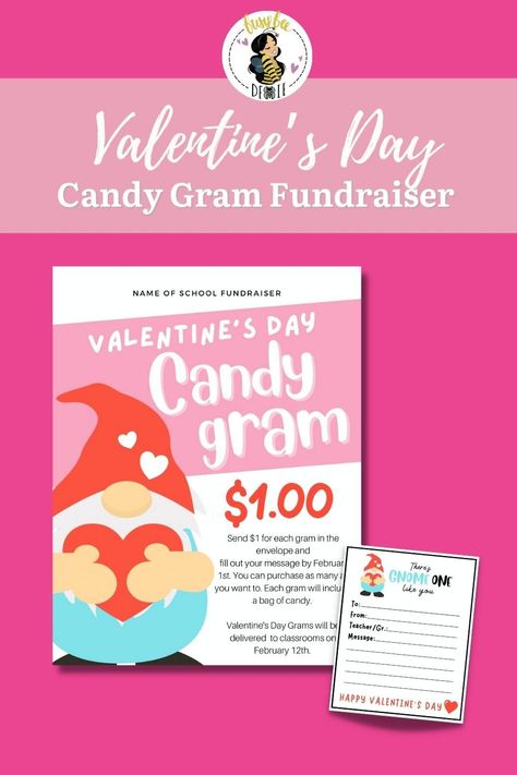 Printable Valentine's Day Candy Gram for your fundraiser! Candy grams is a quick and easy way to earn money! Download and edit using a free and easy to use program called Canva. #valentinesdayfundraiser #easyfundraiser #schoolfundraiser #churchfundraiser #valentinesdaygrams #valentinesdaycandygrams #candygrams #gnome #valentinegnomes Valentine Candy Grams, Easy Way To Earn Money, Pta Events, Fundraising Games, Easy Fundraisers, Church Fundraisers, Candy Grams, Fundraiser Flyer, Valentine Gnome