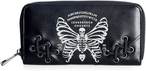 Amazon.com: Lost Queen Women's Gothic Skeleton Butterfly Zip Around Wallet Ouija Spirit Board Clutch : Clothing, Shoes & Jewelry Gothic Wallet, Skeleton Butterfly, Gothic Skeleton, Skull Wallet, Spirit Board, Clothing Art, Halloween Vampire, Goth Women, Goth Jewelry