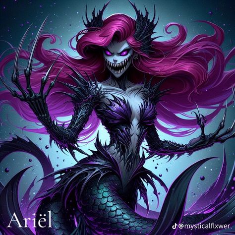 Evil Princess Art, Dark Disney Twisted, Dark Disney Art Twisted Princesses, Evil Ariel, Disney Dnd, Dark Disney Princess Art, Emo Disney Princess, Gothic Disney Princesses, Gothic Disney