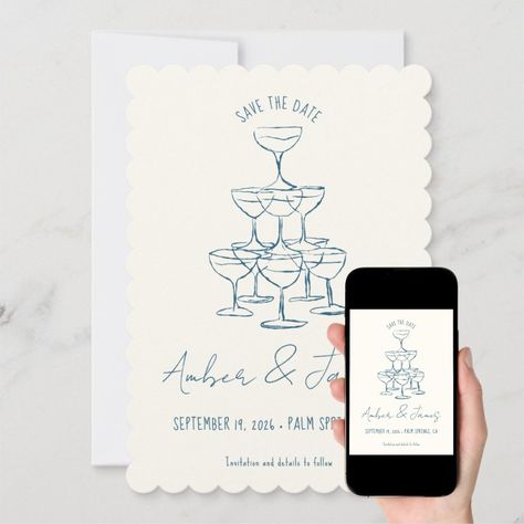 Funky Retro Hand drawn Champagne Tower Wedding Save The Date  Zazzle Champagne Tower Wedding, Tower Illustration, Wedding Artwork, Champagne Tower, Beautiful Wedding Invitations, Fun Wedding Invitations, Wedding Save The Date, Save The Date Invitations, Wedding Frames