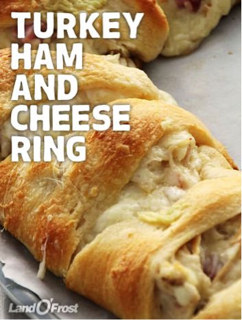 Ham And Cheese Ring, Sandwich Rings, Crescent Roll Ring Recipes, Pastry Wreath, Crescent Roll Ring, Ham And Cheese Crescent, Cheese Crescent Roll Recipes, Crescent Rings, Ring Recipes