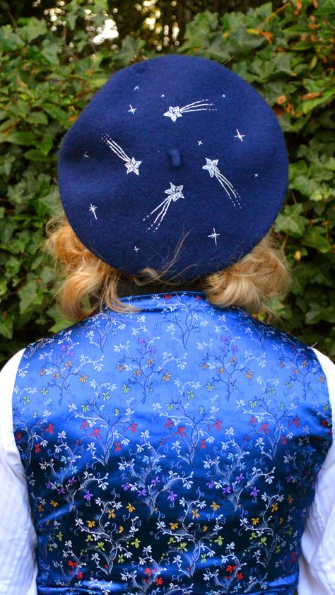 Hand embroidered wool beret Beret Embroidery, Embroidery Beret, Embroidered Beret, Inverness Scotland, Mad Hat, Wrap Too, Giraffe Art, Wool Beret, Embroidered Wool