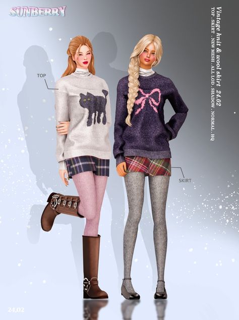 [SUNBERRY]Vintage knit & wool skirt & knit tights 24.02(Early access) | Patreon Maxis Mix Sims 4 Cc, Sims 4 Cc Clothes Aesthetic, Sims 4 Cc 2024, Sims 4 Outfits Cc, Sim4 Cc, Ts4 Clothes, Ts4 Mods, Cc Patreon, Clothes Cc