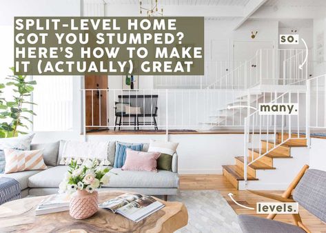 Have A Split-Level Home? Here's How To Design It So You'll Actually Love It - Emily Henderson Tri Level Homes Interior, Split Level Family Room, Split Level Ideas, Tri Level House Interior, Split Level House Decor, Renovated Split Level Home, Split Level Interior Design Ideas, Quad Level Home Remodel Interior, Split Level Interior