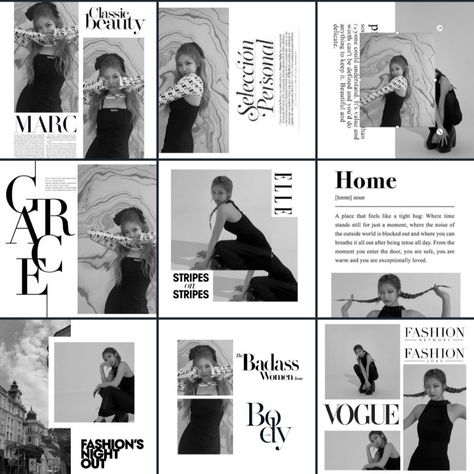 Vogue Magazine Inside Pages, Vogue Magazine Layout Design, Kpop Magazine Layout, Portfolio Design Fashion, Magazine Edit Kpop, Kpop Magazine Edit, Canva Magazine, Magazine Moodboard, Magazine Edit