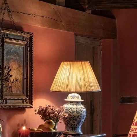 Edward Bulmer Natural Paint on Instagram: "HALLWAY IN SANG DE BOEUF   A masterclass in using rich earthy colours. This welcoming entrance hall in our ‘Sang de Boeuf’ shows how this colour creates warmth and effortless elegance. It looks like it belongs and has always been there, and we love the antique sideboard and painting - El Matador!  This medieval cottage nestled in the South Hams in Devon is the work of @studioyarner who specialise in creating authentic and timeless homes, curating spaces that are inviting and joyful.  Our deep red earthy brown is quite literally cosy + chic in a tin 🎨♥️ ‘Millennia ago bull’s blood would literally have been used to colour distempers and limewashes. The same effect can be achieved with a mixture of red oxide and yellow ochre and my mixture gives a b Edward Bulmer Red Ochre, Edward Bulmer Sang De Boeuf, Edward Bulmer Paint, Book Room Red Farrow And Ball, Red Earth Farrow And Ball, Timeless Homes, Medieval Cottage, Edward Bulmer, Natural Paint