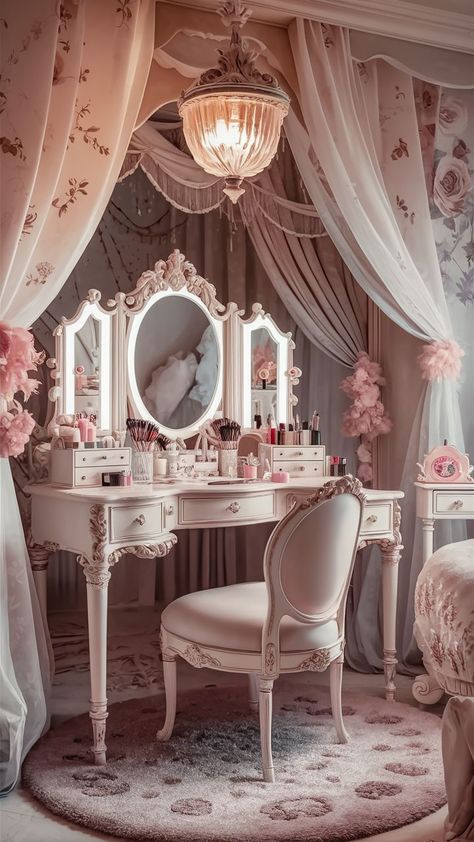 Elevate your bathroom with these irresistible girly bathroom ideas and decorations. Find out how to incorporate vintage touches, soft lighting, and delicate details for a stunning look. Shabby Chic Dressing Table, Beach Theme Bathroom Decor, Girly Bathroom Ideas, Girly Bathroom, Dream Bedroom Inspiration, Bathroom Decorations, White Bathroom Decor, Luxury Room Bedroom, Store Hacks