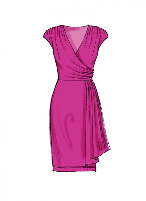 Knitting Dress Women, Wrap Dress Sewing Patterns, Mock Wrap Dress, Knitting Dress, Knit Dress Pattern, Fashion Drawing Dresses, Dress Design Sketches, Mccalls Sewing Patterns, Fashion Design Sketches