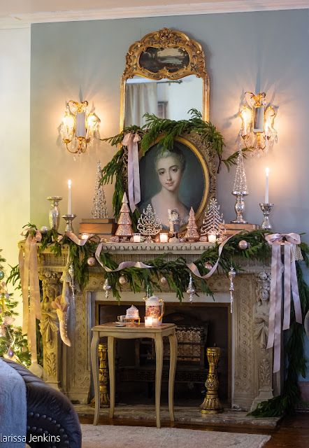 An Old World Bejeweled Christmas Mantel - Welch House 1900 Chateau Christmas Decor, French Christmas Mantle, Victorian Christmas Garland, Moody Victorian Christmas, Bridgerton Christmas Decor, Marie Antoinette Christmas, Medieval Christmas Aesthetic, Victorian Christmas Mantle, Whimsigothic Christmas