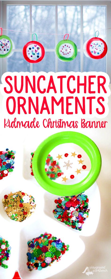 Let your kids help create their own Christmas decor with this simple Suncatcher Christmas Ornament Christmas Banner. A great craft for kids of all ages, from toddlers to teens. Make as many as you want and string them up in front of your windows to capture the fleeting winter light! | Kids Crafts | Christmas Craft | Holiday Decor | DIY | Kids Crafts Christmas, Holiday Decor Diy, Kids Help, Christmas Crafts For Toddlers, Room Fireplace, Banner Christmas, Christmas Craft Fair, Crafts For Teens To Make, Christmas Banner