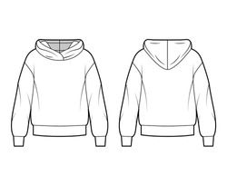 Oversized cotton-fleece hoodie technical fashion illustration with relaxed fit, long sleeves. Flat outwear jumper apparel template front, back white color. Women, men, unisex sweatshirt top CAD mockup Nail Ideas For Men, Hoodie Layout, Hoodie Front And Back, Hoodie Vector, Back Template, Hoodie Icon, Hoodie Template, Clothing Templates, White Hooded Sweatshirt