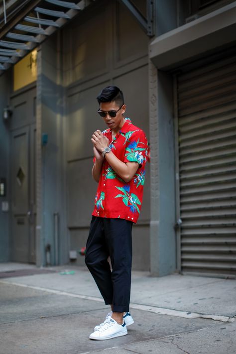 sandro mens Hawaiian shirt street style Shirt Street Style, Modern Gentleman, Mens Hawaiian Shirts, Shop The Look, Ray Ban Sunglasses, Style Board, Hawaiian Shirt, Gifts For Dad, Gentleman