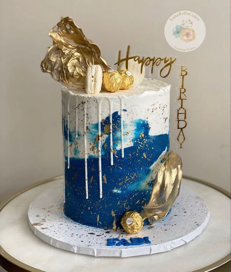 #cake #cakedecoration #cakeformen #blue #gold Navy Gold Cake, Royal Blue And White Cake, Royal Blue And Gold Cake, Blue Silver Cake, Yacht Cake, 2023 Cakes, Royal Blue Wedding Cakes, Royal Blue Cake, African Wedding Cakes