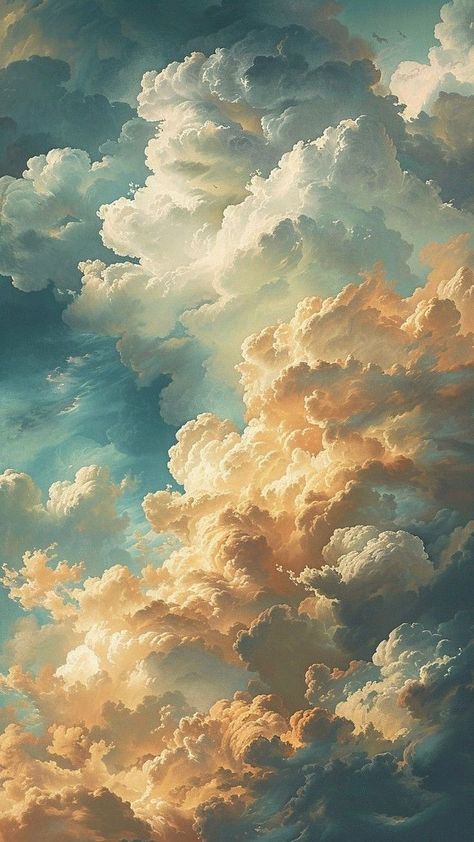 Ethereal Clouds Wallpaper, Ethereal Clouds Aesthetic, Heavenly Clouds Painting, Cloud Watching Aesthetic, Gold Clouds Aesthetic, Cloud Art Wallpaper, Heaven Art Aesthetic, Sky Painting Aesthetic, Drawing Of Clouds