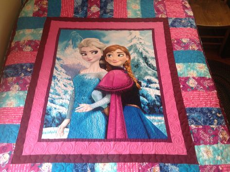 Frozen quilt almost done! Frozen Quilt Ideas, Disney Quilts, Frozen Quilt, Frozen Blanket, Princess Quilt, Quilt Panels, Disney Quilt, Panel Quilt Patterns, Kids Quilts